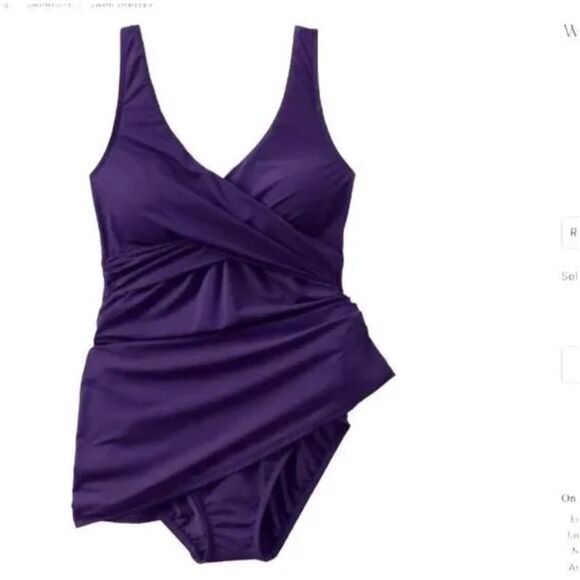 Land's End Slender Suit V Neck Ruched 1 piece Swimsuit Dress blackberry size 10 - Picture 4 of 14